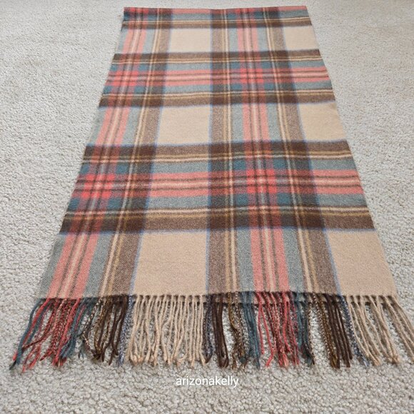 NWOT Antique Stewart Tartan Wool Scarf Oversized with Fringe - Picture 4 of 12